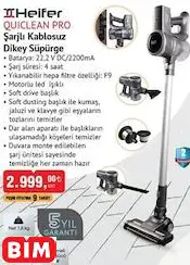 HEİFER QUİCLEAN PRO ŞARJLI KABLOSUZ  DİKEY SÜPÜRGE